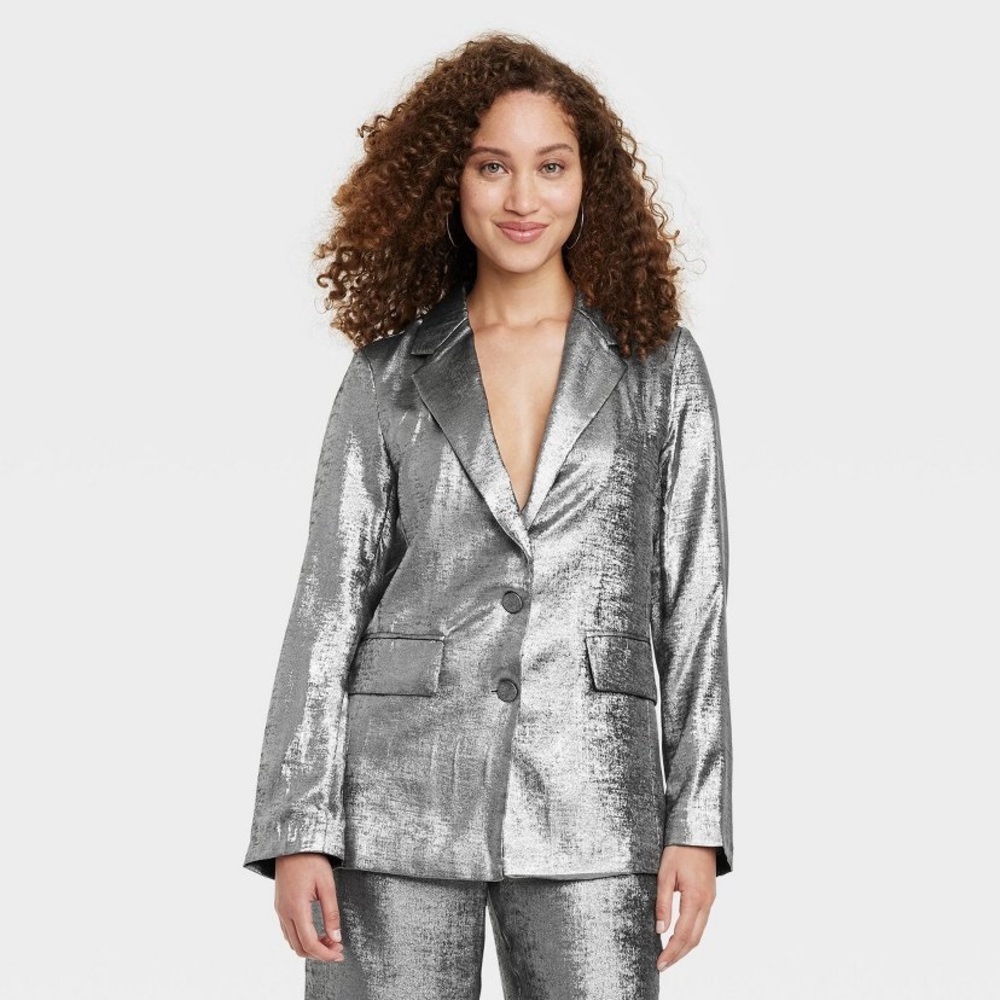 A New Day Women’s Metallic Blazer Silver size XXL NWT